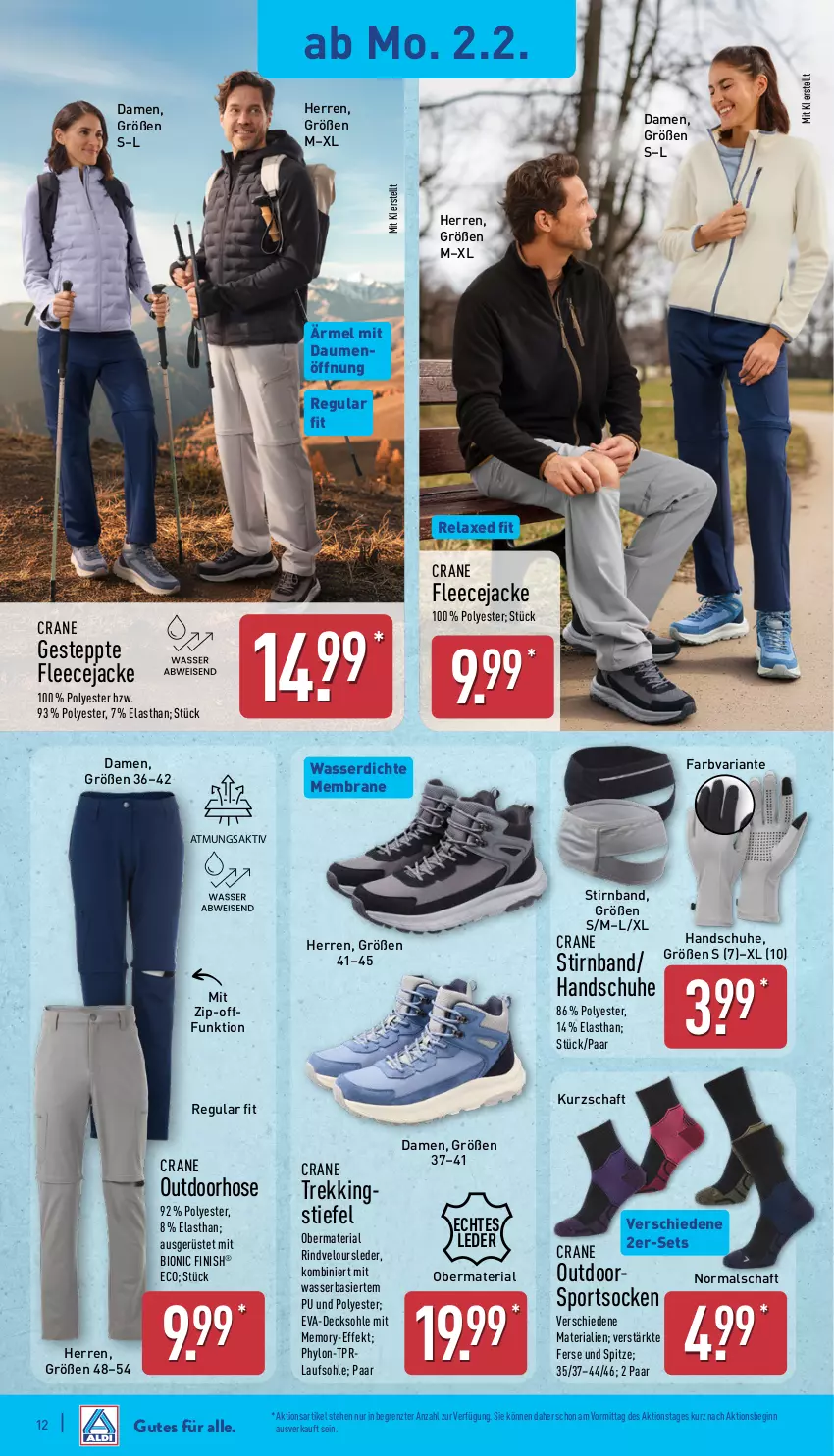 Aktueller Prospekt Aldi Nord - Von Montag - von 02.02 bis 07.02.2026 - strona 14 - produkty: axe, bio, decksohle, Finish, Fleecejacke, gin, handschuhe, hose, Hylo, Jacke, rel, Ria, rind, schuhe, socken, Sport, sportsocken, Ti, wasser, ZTE