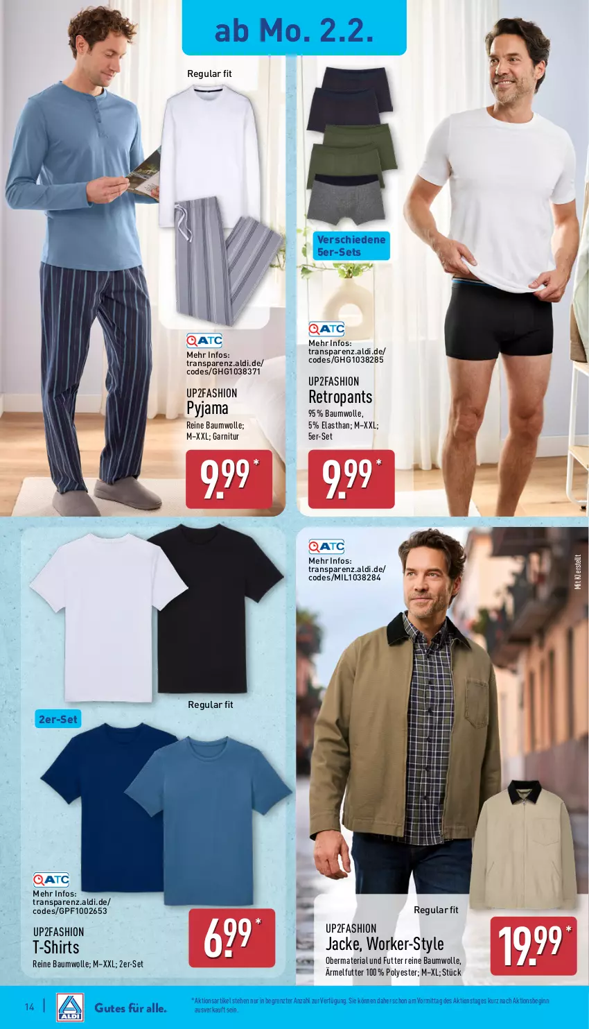 Aktueller Prospekt Aldi Nord - Von Montag - von 02.02 bis 07.02.2026 - strona 16 - produkty: aldi, Bau, baumwolle, garnitur, gin, Jacke, Pants, Pyjama, reine baumwolle, Retropants, Ria, shirt, shirts, T-Shirt, Ti, up2fashion, wolle, ZTE