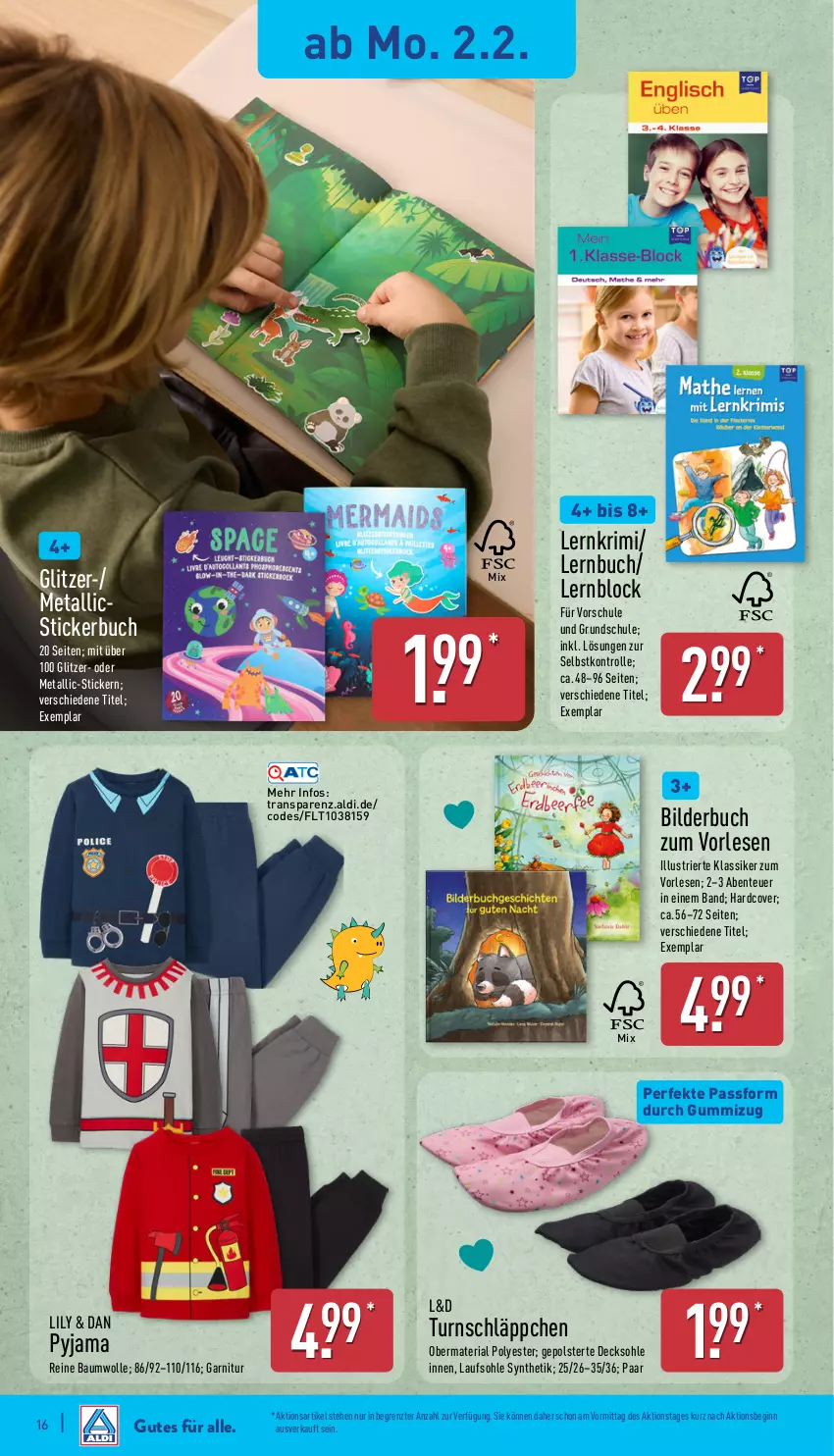 Aktueller Prospekt Aldi Nord - Von Montag - von 02.02 bis 07.02.2026 - strona 18 - produkty: aldi, Bau, baumwolle, buch, decksohle, ente, garnitur, gin, Pyjama, reine baumwolle, Ria, Stickerbuch, Ti, wolle, ZTE