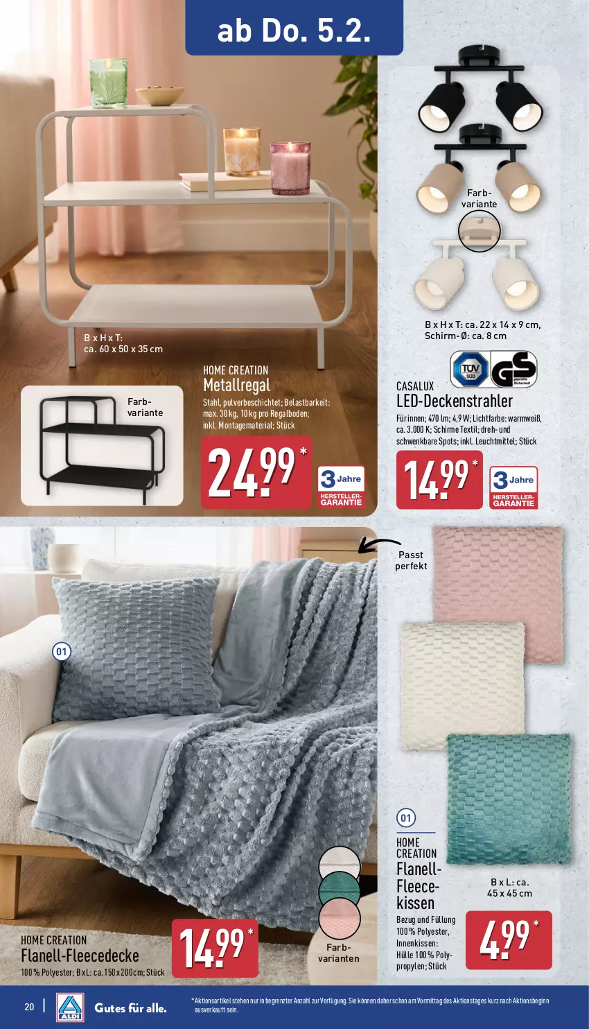 Aktueller Prospekt Aldi Nord - Von Montag - von 02.02 bis 07.02.2026 - strona 22 - produkty: decke, fleecedecke, gin, kissen, leuchtmittel, regal, Ria, schirme, Ti, ZTE