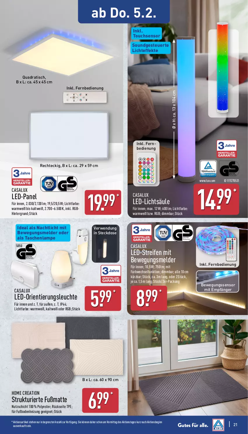 Aktueller Prospekt Aldi Nord - Von Montag - von 02.02 bis 07.02.2026 - strona 23 - produkty: Bewegungssensor, fernbedienung, Fußmatte, gin, Lampe, led-licht, Leuchte, Nachtlicht, quad, reifen, rwe, steckdose, Tasche, taschen, taschenlampe, Ti, tisch, ZTE