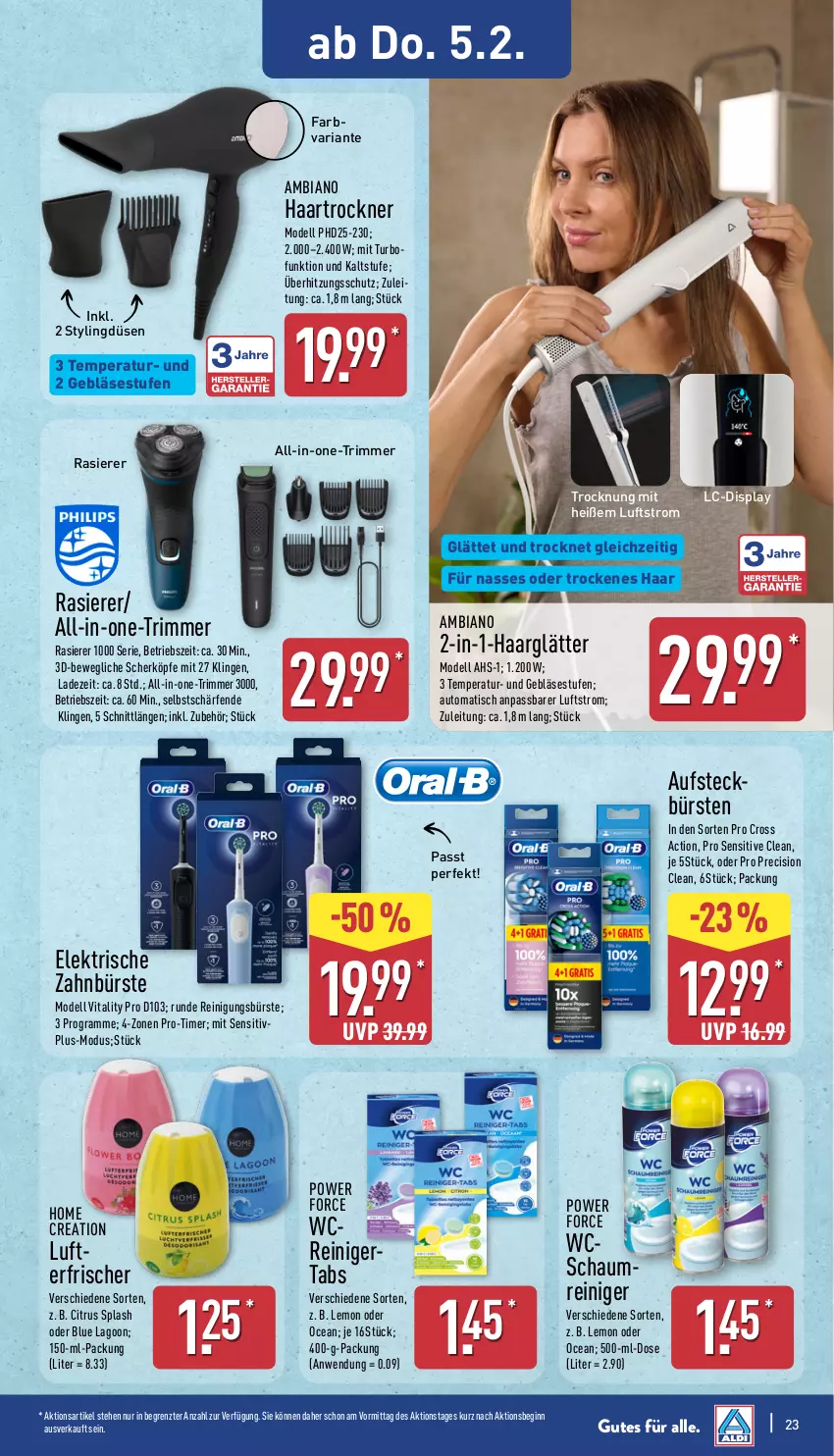 Aktueller Prospekt Aldi Nord - Von Montag - von 02.02 bis 07.02.2026 - strona 25 - produkty: ambia, aufsteckbürsten, auto, bürste, bürsten, citrus, cross action, dell, elektrische zahnbürste, gin, haarglätter, haartrockner, lufterfrischer, Mode, precision clean, rasierer, reiniger, Reinigung, reinigungsbürste, Ria, Ti, timer, tisch, Trockner, überhitzungsschutz, vita, vitality, zahnbürste, ZTE