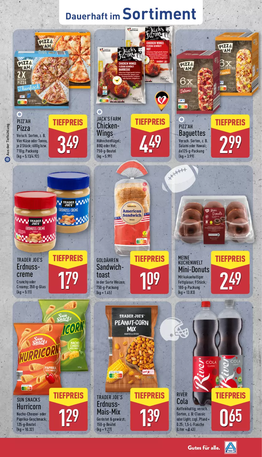 Aktueller Prospekt Aldi Nord - Von Montag - von 02.02 bis 07.02.2026 - strona 36 - produkty: auer, aus der tiefkühlung, baguette, baguettes, beutel, cola, creme, Donut, donuts, eis, erdnuss, flasche, gewürz, hähnchenflügel, kakao, Käse, kuchen, mac, mais, nacho, nuss, paprika, pizza, reis, salami, sandwich, snack, snacks, Sun Snacks, Ti, tiefpreis, toast