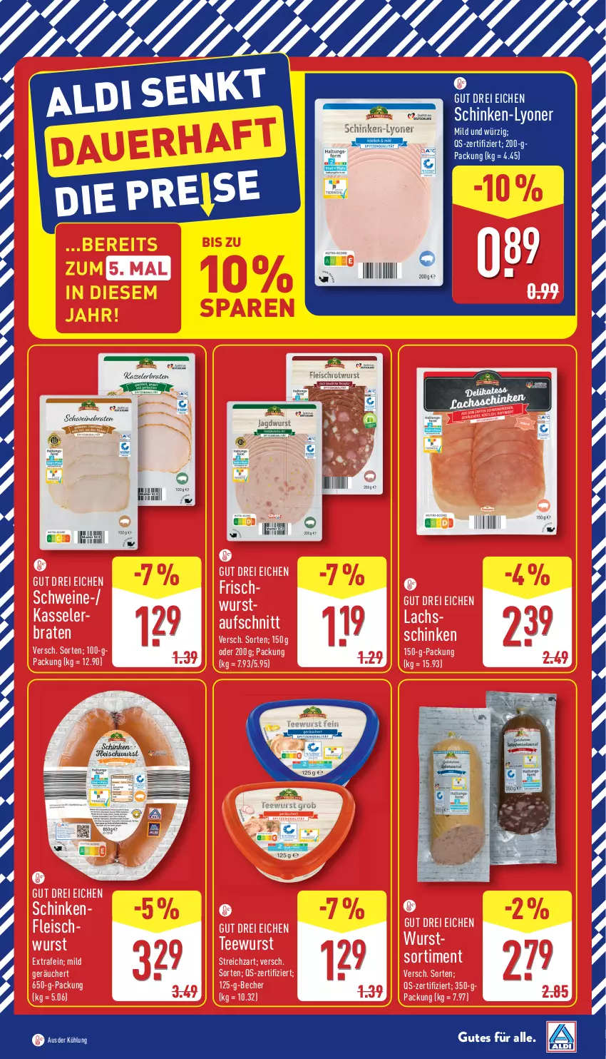 Aktueller Prospekt Aldi Nord - Von Montag - von 02.02 bis 07.02.2026 - strona 6 - produkty: aufschnitt, Becher, braten, eis, fleisch, fleischwurst, kasseler, Kasselerbraten, lachs, lachsschinken, lyoner, schinken, schinkenfleischwurst, schwein, schweine, Streichzart, tee, teewurst, Ti, wein, weine, wurst, Yo