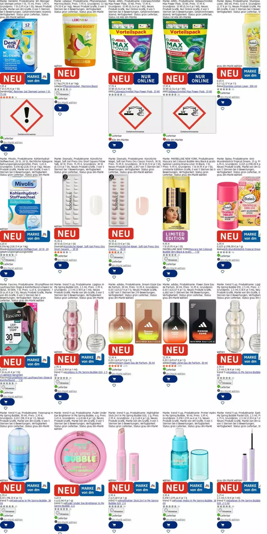 Aktueller Prospekt Dm Drogerie - Prospekte - von 09.03 bis 18.03.2026 - strona 17 - produkty: Adidas, ariel, asti, cin, colorwaschmittel, Eau de parfum, eis, Eyeliner, hose, lack, LG, Lipgloss, Mascara, Maybelline, obst, parfum, pflanze, pflanzen, Pods, rama, reiniger, reiniger gel, reis, Ria, ring, rum, shampoo, shorts, Strumpfhose, tee, Ti, vollwaschmittel, waschmittel, wc-reiniger, Wels, Yo