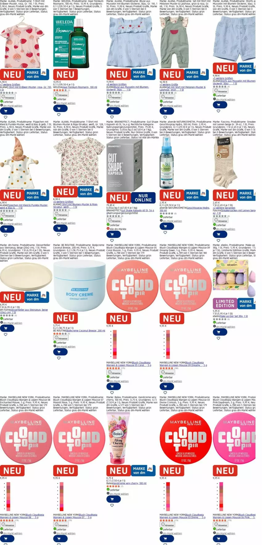 Aktueller Prospekt Dm Drogerie - Prospekte - von 09.03 bis 18.03.2026 - strona 19 - produkty: Alverde, bett, blume, blumen, bluse, body, braun, bree, cin, coconut, Coral, creme, dessert, Dessertteller, Effect, eier, eis, Elan, elle, erde, handcreme, hose, kleid, kosmetik, Latzhose, leine, LG, Make-up, Maybelline, melone, melonen, mousse, natur, naturkosmetik, reis, rel, Ria, rosmarin, shirt, shorts, sim, T-Shirt, tee, teller, Ti, weleda, Yo