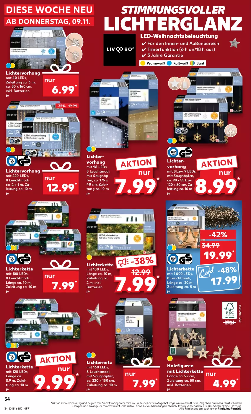 Aktueller Prospekt Kaufland - Prospekt - von 09.11 bis 15.11.2023 - strona 34 - produkty: angebot, angebote, batterie, batterien, beleuchtung, Holz, Kette, leds, lichterkette, Lichtervorhang, Ti, timer, Weihnachtsbeleuchtung, ZTE