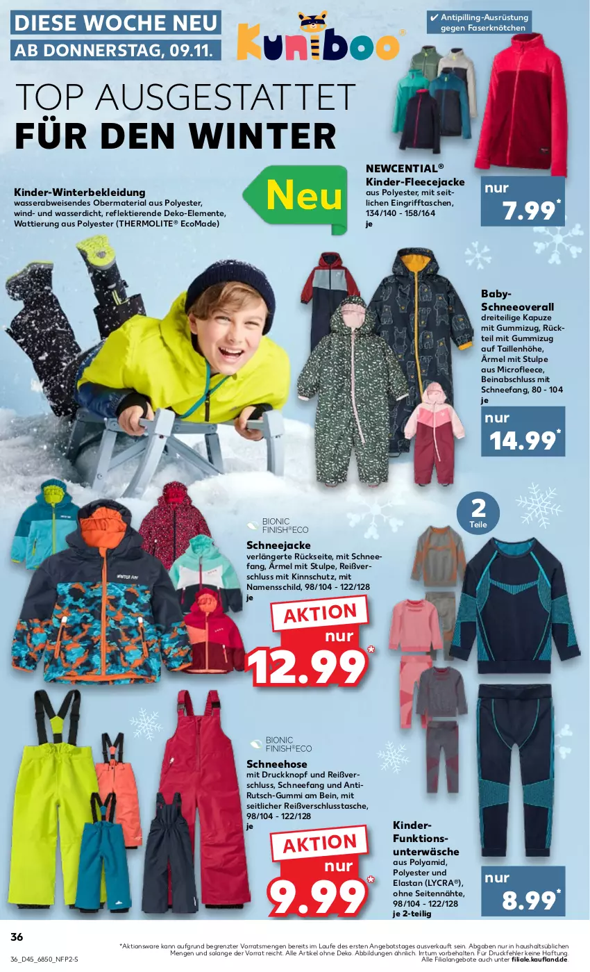 Aktueller Prospekt Kaufland - Prospekt - von 09.11 bis 15.11.2023 - strona 36 - produkty: angebot, angebote, eis, ente, Fleecejacke, hose, Jacke, Kinder, kleid, Kleidung, Overall, Ria, Schneehose, Schneejacke, Schneeoverall, Tasche, taschen, Ti, Tiere, Tipi, Unterwäsche, wasser, ZTE