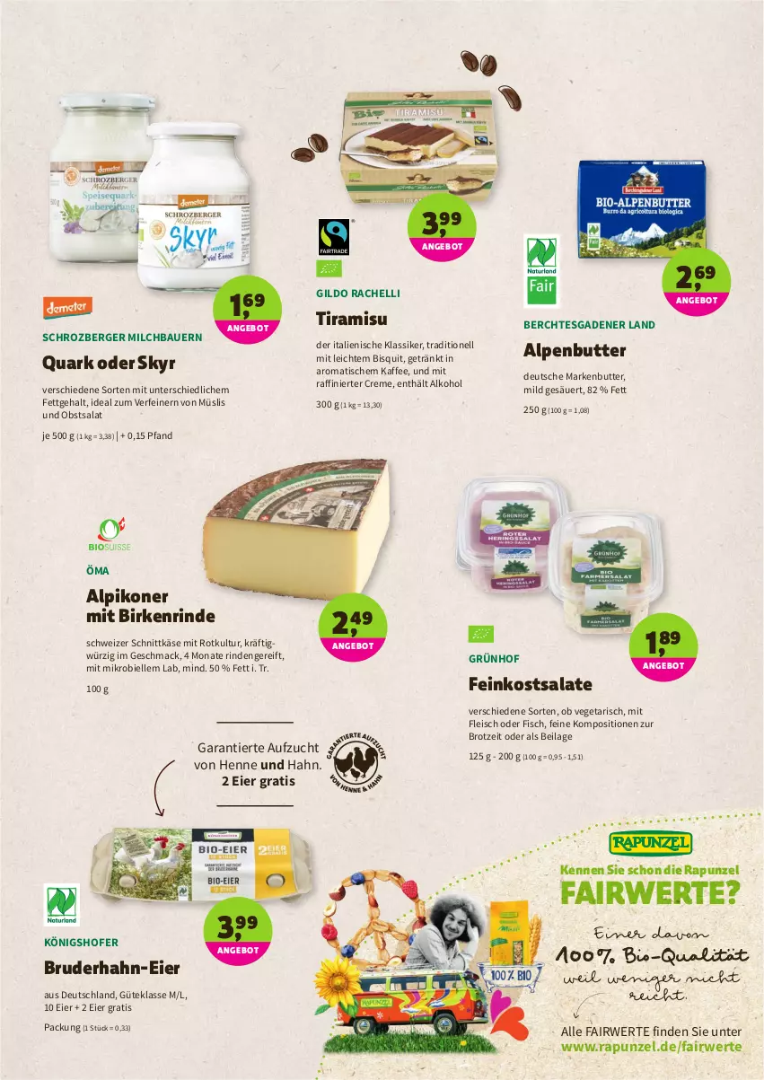 Aktueller Prospekt Denns Biomarkt - Prospekte - von 30.03 bis 09.04.2022 - strona 3 - produkty: alkohol, alpenbutter, Alpikoner, angebot, auer, Bau, Bauer, Berger, bio, brot, butter, creme, eier, eis, elle, feinkost, feinkostsalate, fisch, fleisch, getränk, ilag, kaffee, Käse, mac, markenbutter, milch, müsli, obst, quark, rind, rwe, salat, salate, schnittkäse, schweizer schnittkäse, Skyr, Ti, tiramisu, tisch, Vegeta