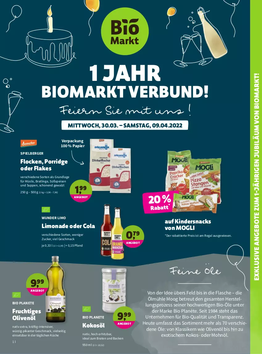 Aktueller Prospekt Denns Biomarkt - Prospekte - von 30.03 bis 09.04.2022 - strona 9 - produkty: angebot, angebote, Berger, bio, braten, cola, eier, eis, flakes, flasche, frucht, Heu, ideal zum braten, Kinder, kokos, kokosöl, küche, limo, limonade, mac, müsli, olive, oliven, olivenöl, papier, porridge, regal, reis, snack, snacks, suppe, suppen, Ti, tisch, zucker