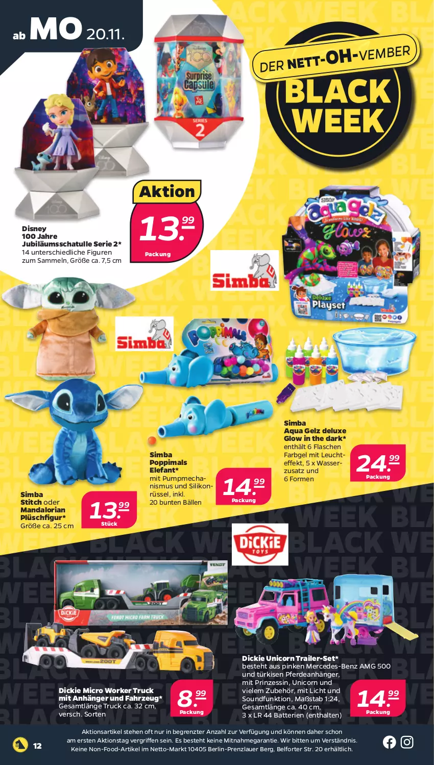 Aktueller Prospekt Netto - Woche 47 - von 20.11 bis 25.11.2023 - strona 12 - produkty: Anhänger, aqua, auer, batterie, batterien, black week, disney, Elefant, erde, flasche, Jubiläums, lack, Leuchte, Plüsch, Popp, Ria, sim, simba, Ti, wasser, ZTE