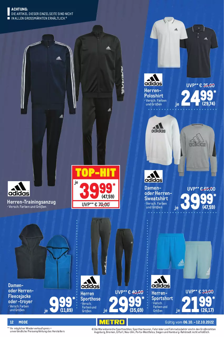 Aktueller Prospekt Metro - NonFood - von 06.10 bis 12.10.2022 - strona 12 - produkty: Anzug, eis, elle, Fahrrad, Fleecejacke, hose, Jacke, Mode, poloshirt, reis, shirt, Sport, Sweatshirt, teller, Ti, trainingsanzug