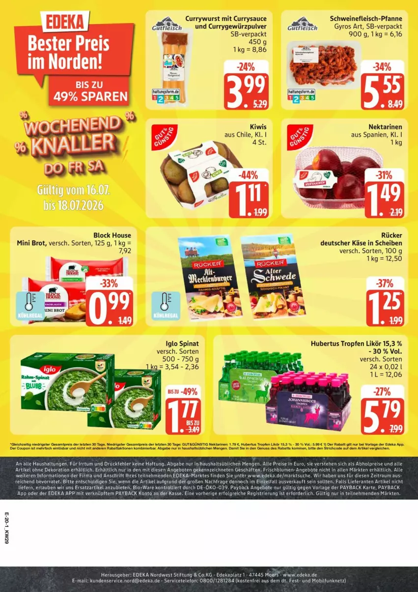 Aktueller Prospekt Edeka - Prospekte - von 13.07 bis 18.07.2026 - strona 26 - produkty: abholpreise, angebot, angebote, bio, blume, blumen, brot, curry, currywurst, deka, eier, eis, elle, fleisch, gewürz, gutfleisch, gyros, iglo, Käse, likör, Nektar, nektarinen, pfanne, reis, sauce, schwein, schweine, schweinefleisch, Schweinefleisch-Pfanne, spinat, telefon, Ti, trolli, wein, weine, wurst