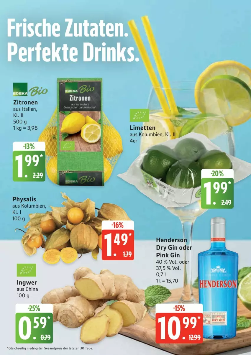Aktueller Prospekt Edeka - Prospekte - von 13.07 bis 18.07.2026 - strona 7 - produkty: bio, dry gin, eis, enders, gin, ingwer, limette, limetten, Mett, metten, Physalis, reis, Ti, zitrone, zitronen, ZTE