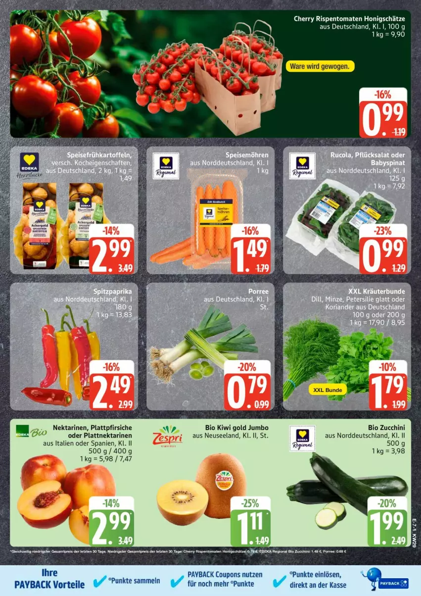 Aktueller Prospekt Edeka - Prospekte - von 13.07 bis 18.07.2026 - strona 9 - produkty: bio, coupon, coupons, Elan, jumbo, kiwi, Kiwi Gold, lack, Lacke, Nektar, nektarinen, payback, pfirsich, pfirsiche, plattpfirsiche, spee, tee, zucchini