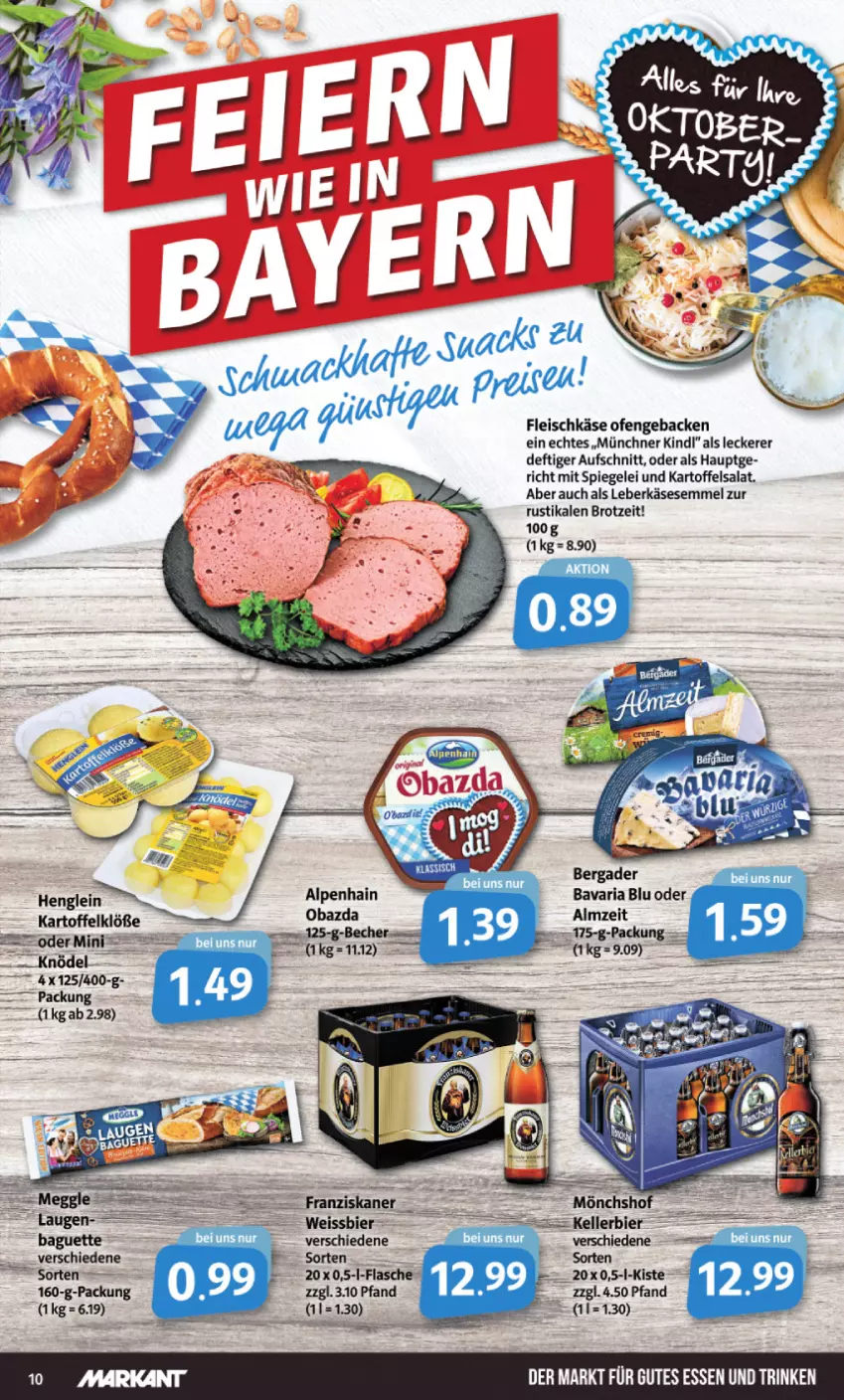 Aktueller Prospekt Markant - Prospekte - von 12.09 bis 17.09.2022 - strona 10 - produkty: aufschnitt, bavaria blu, bergader, brot, eis, fleisch, fleischkäse, geback, gutes essen, henglein, kartoffel, Kartoffelklöße, kartoffelsalat, Käse, Knödel, leberkäs, leberkäse, Leberkäsesemmel, Ofen, Ria, salat, Semmel, spiegel, Ti