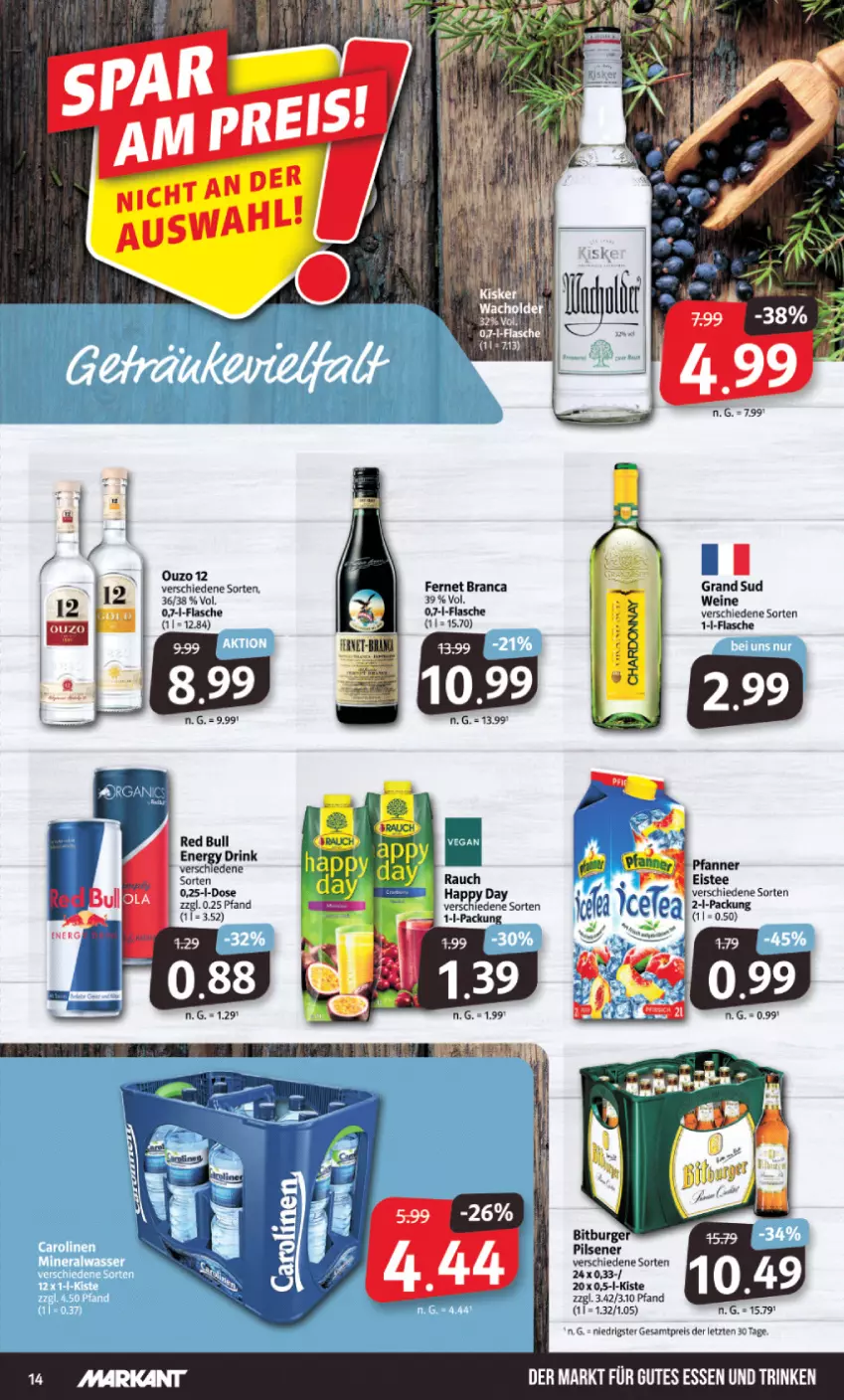 Aktueller Prospekt Markant - Prospekte - von 12.09 bis 17.09.2022 - strona 14 - produkty: eis, Fernet, fernet branca, flasche, gutes essen, pfanne, Pfanner, reis, wein, weine, ZTE