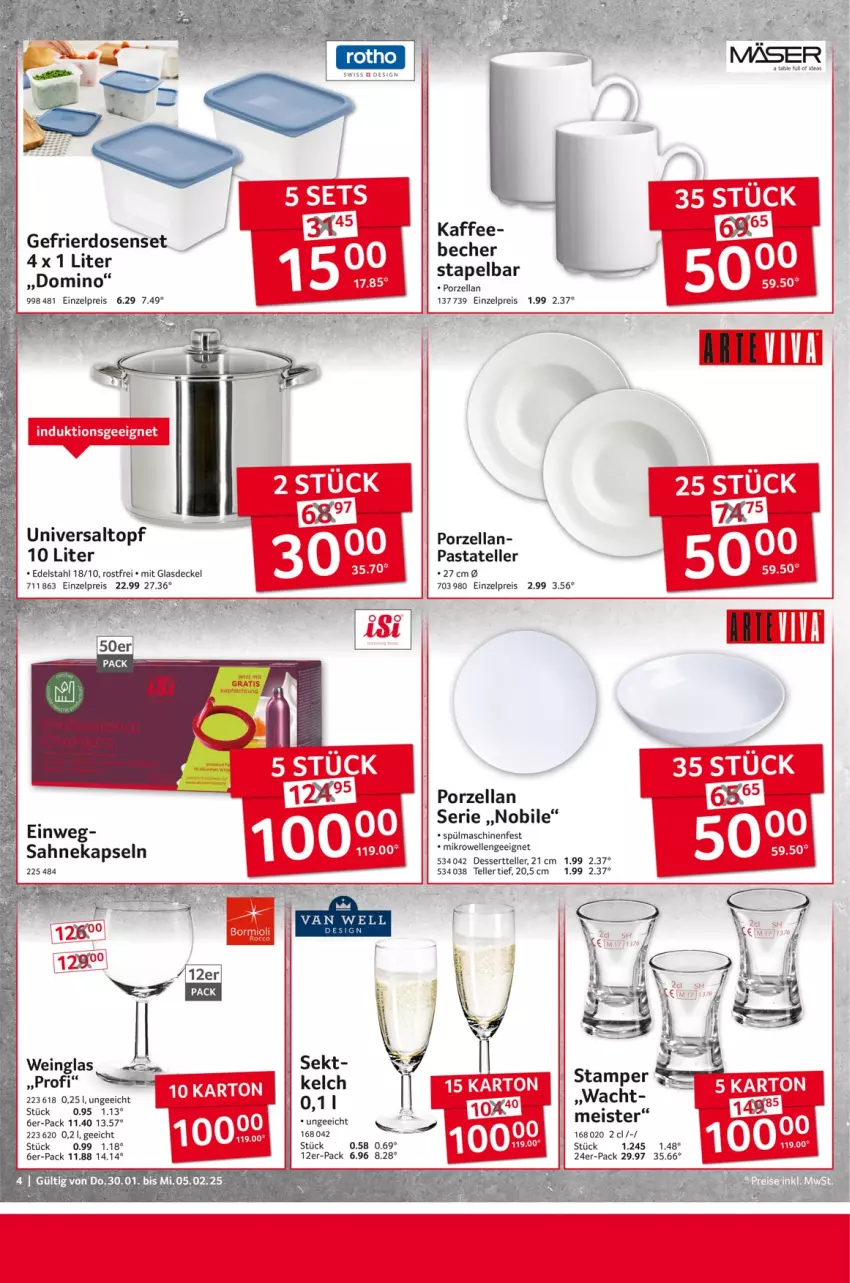 Aktueller Prospekt Selgros - Non Food - von 30.01 bis 05.02.2025 - strona 4 - produkty: Becher, decke, Deckel, dessert, Dessertteller, edelstahl, eis, elle, Glasdeckel, kaffee, Meister, mikrowelle, pasta, reis, sahne, sekt, spülmaschinen, teller, Ti, topf, van well, wein