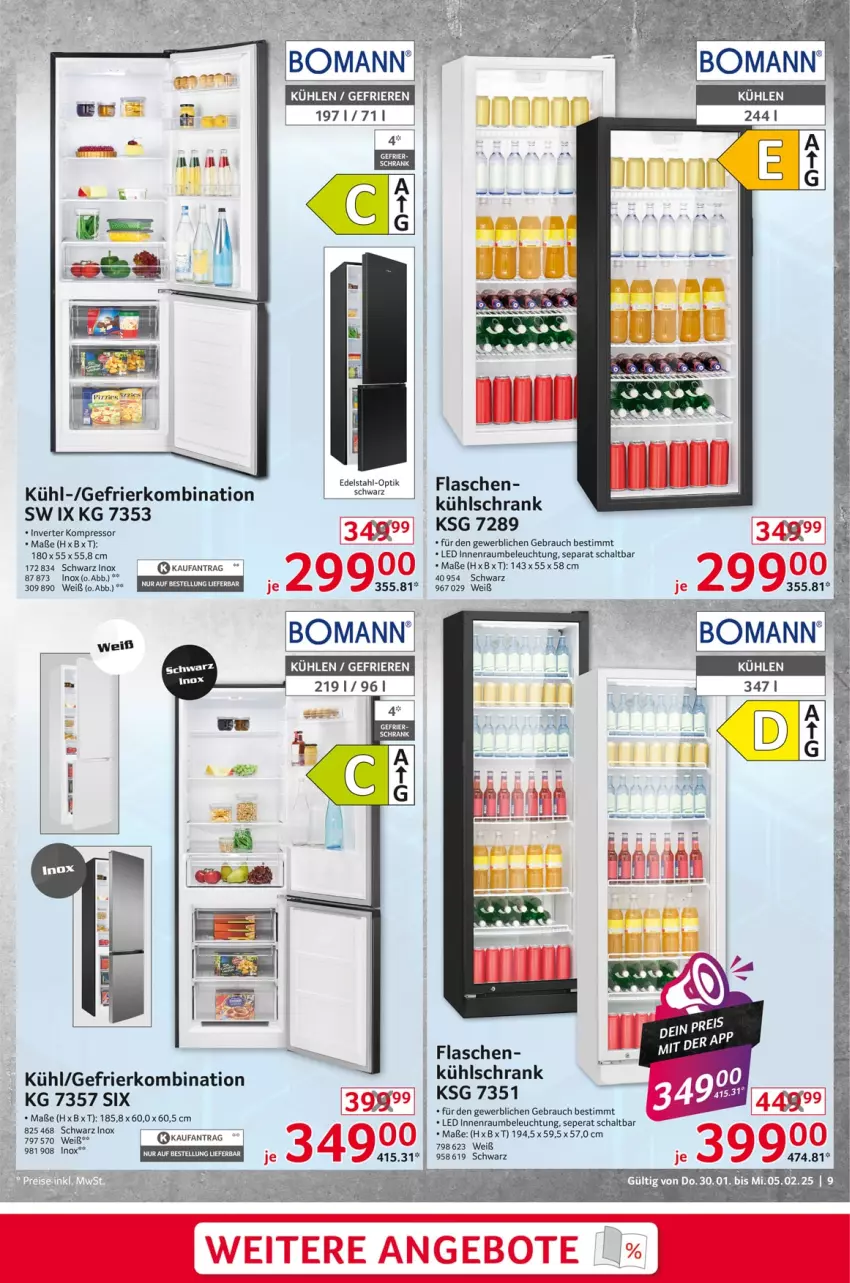 Aktueller Prospekt Selgros - Non Food - von 30.01 bis 05.02.2025 - strona 9 - produkty: angebot, angebote, beleuchtung, bomann, flasche, gefrierkombination, kühlschrank, Rauch, Schal, Schrank, Ti