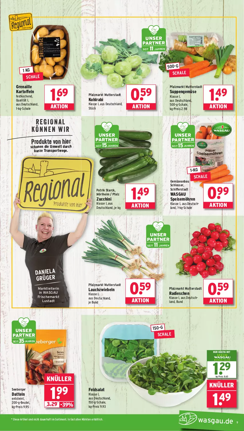 Aktueller Prospekt Wasgau - von 15.09 bis 20.09.2025 - strona 9 - produkty: auer, Bau, Berger, beutel, Datteln, eis, feldsalat, kartoffel, kartoffeln, kohlrabi, Lauchzwiebel, lauchzwiebeln, möhren, radieschen, reis, salat, Schal, Schale, seeberger, speisemöhren, Sport, suppe, suppen, Ti, zucchini, zwiebel, zwiebeln