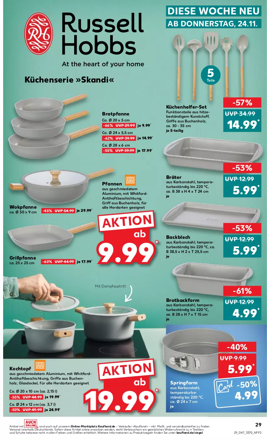 Aktueller Prospekt Kaufland - von 24.11 bis 30.11.2022 - strona 29 - produkty: aust, Backform, bratpfanne, brot, buch, decke, Deckel, eis, erde, Glasdeckel, grill, Grillpfanne, herdarten, Holz, Kochtopf, küche, Küchen, Küchenhelfer, ndk, pfanne, pfannen, Pfau, Rauch, ring, schuhe, Springform, Ti, topf, versandkostenfrei, wok