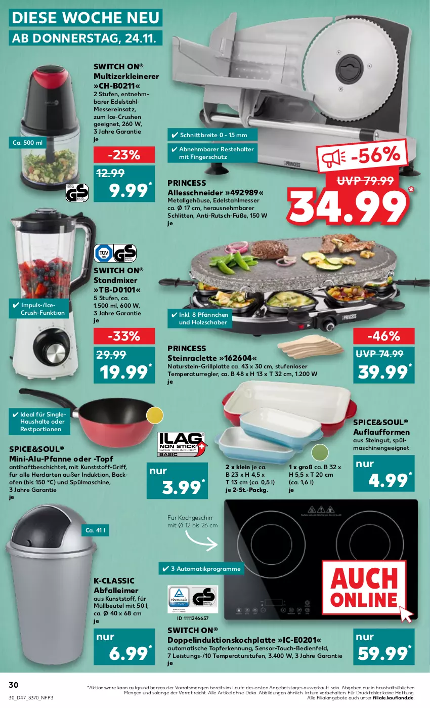 Aktueller Prospekt Kaufland - von 24.11 bis 30.11.2022 - strona 30 - produkty: Abfalleimer, angebot, angebote, auto, backofen, beutel, Brei, edelstahl, edelstahlmesser, eimer, eis, geschirr, grill, grillplatte, herdarten, Holz, HP, latte, leimer, leine, LG, messer, Mixer, müllbeutel, natur, naturstein, Ofen, pfanne, Schlitten, spülmaschinen, standmixer, Ti, tisch, topf, Zerkleinerer, ZTE