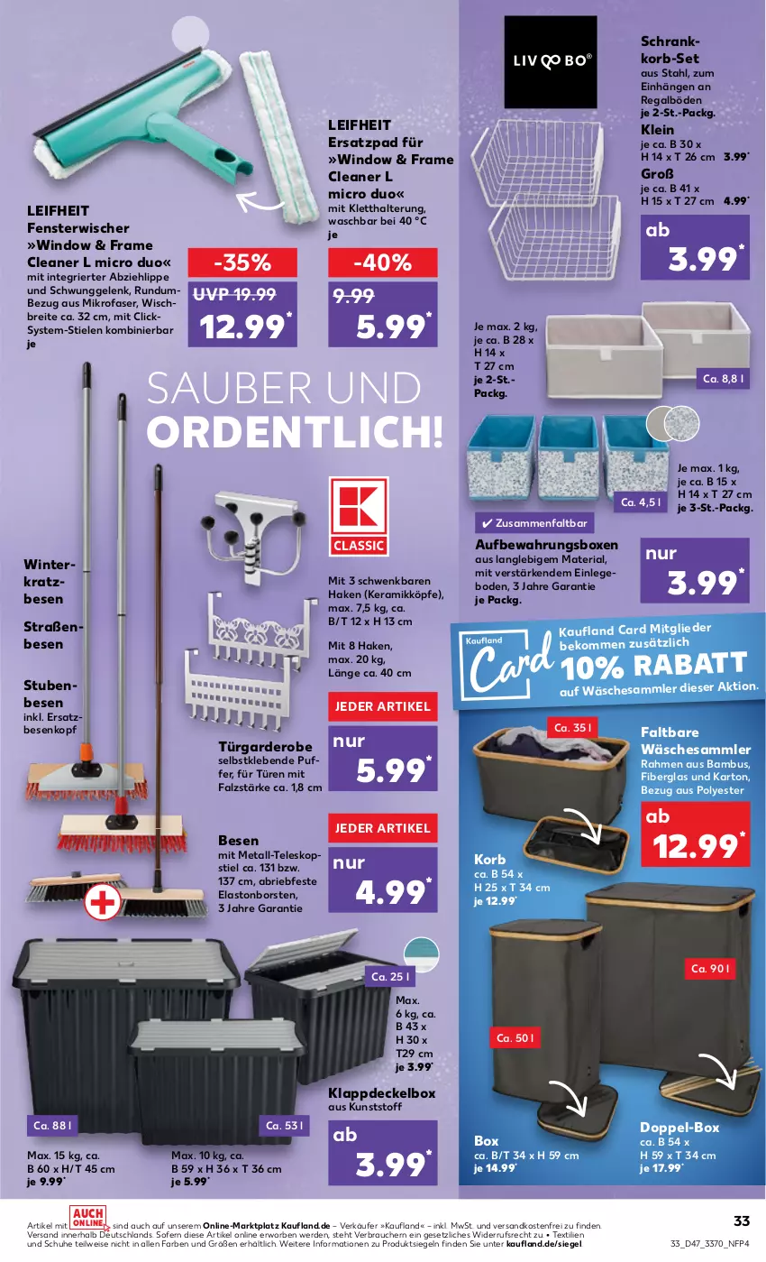 Aktueller Prospekt Kaufland - von 24.11 bis 30.11.2022 - strona 33 - produkty: aufbewahrungsbox, bambus, beko, Brei, brie, decke, Deckel, eis, erde, fenster, Garderobe, korb, leifheit, mikrofaser, ndk, Rauch, regal, Ria, Schrank, schuhe, stube, Teleskop, teleskopstiel, Ti, versandkostenfrei