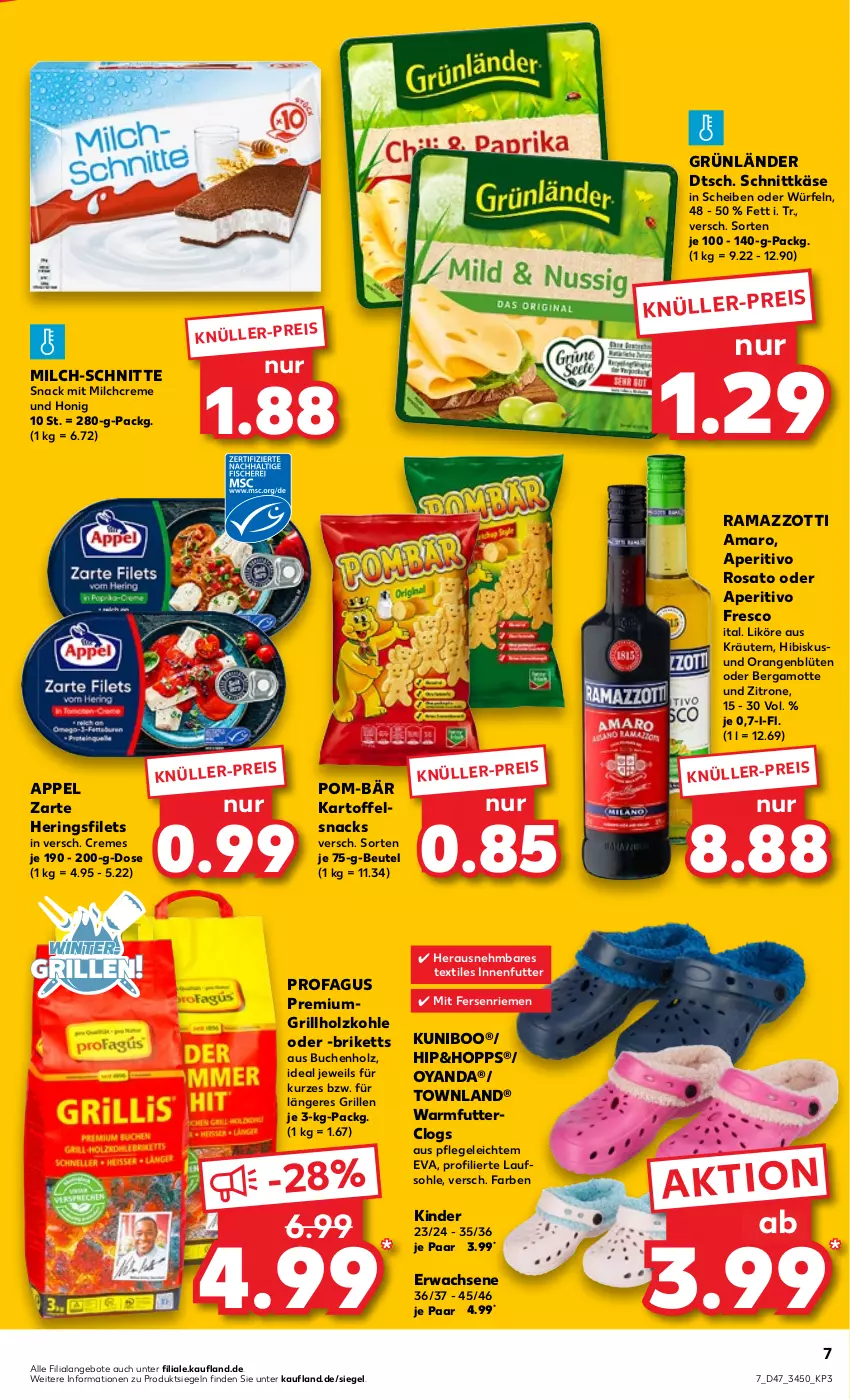 Aktueller Prospekt Kaufland - von 24.11 bis 30.11.2022 - strona 7 - produkty: amaro, angebot, angebote, aperitivo rosato, Bergamotte, beutel, Blüte, briketts, buch, Clogs, creme, eis, filet, filets, grill, grillholzkohle, grünländer, hering, Herings, heringsfilets, Holz, holzkohle, honig, kartoffel, Käse, Kinder, kräuter, kräutern, likör, milch, milch-schnitte, orange, orangen, pom-bär, profagus, rama, ramazzott, ramazzotti, ring, rosato, schnittkäse, snack, snacks, Ti, würfel, zitrone, zott