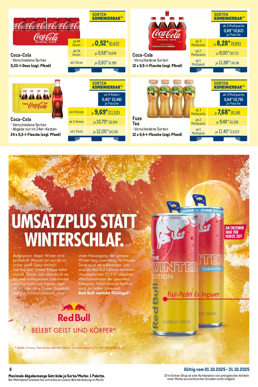 Aktueller Prospekt Metro - Wochen-Angebote Händler - von 06.10 bis 11.10.2025 - strona 18 - produkty: adelholzener, coca-cola, cola, durstlöscher, eis, eistee, flasche, frucht, fruchtsaft, fruchtsaftgetränk, fuze tea, getränk, getränke, Holz, lipton, Palette, pfanne, Pfanner, reis, saft, tee, Ti, tiefpreis