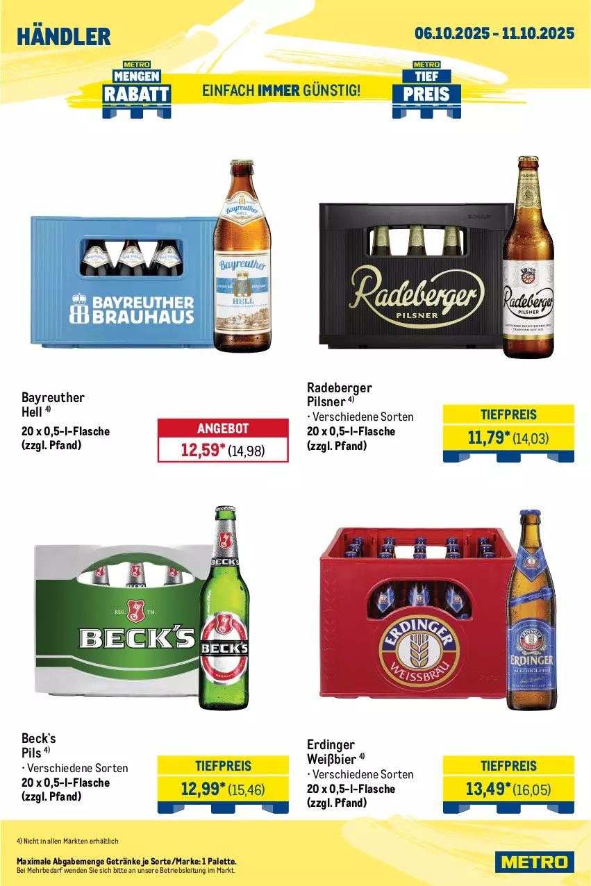 Aktueller Prospekt Metro - Wochen-Angebote Händler - von 06.10 bis 11.10.2025 - strona 6 - produkty: amaro, angebot, auer, averna, Berger, bier, dry gin, eis, erdinger, flasche, getränk, getränke, gin, gordon, Gordon’s, johnnie walker, london dry, london dry gin, ouzo, ouzo 12, Palette, pils, pilsner, radeberger, radeberger pilsner, reis, Ti, tiefpreis