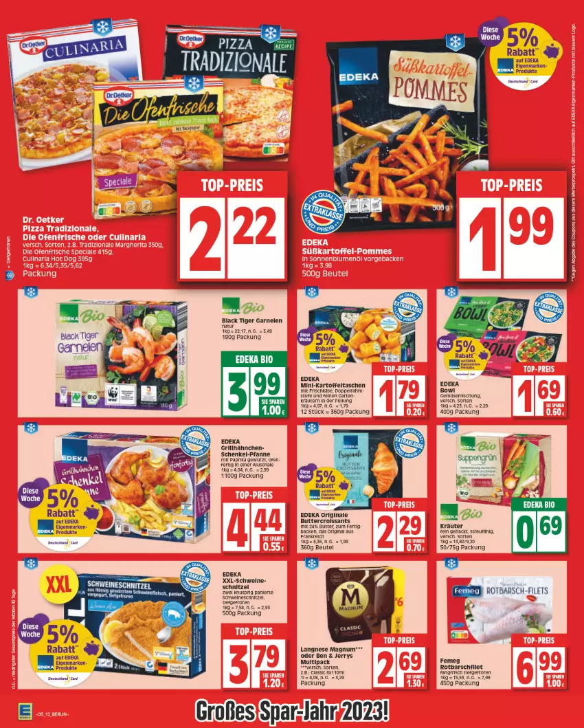 Aktueller Prospekt Edeka - Angebote der Woche - von 30.01 bis 04.02.2023 - strona 12 - produkty: beutel, bio, butter, Croissant, croissants, deka, deutschland card, edeka bio, femeg, frischkäse, garnelen, Garten, gewürz, gin, grill, grillhähnchen, henkel, kartoffel, Kartoffeltaschen, Käse, kräuter, kräutern, lack, langnese, LG, magnum, mit paprika, natur, Ofen, paprika, pfanne, Rotbarsch, Schal, Schale, schenkel, schnitzel, schwein, schweine, schweineschnitzel, Tasche, taschen, Ti, wein, weine