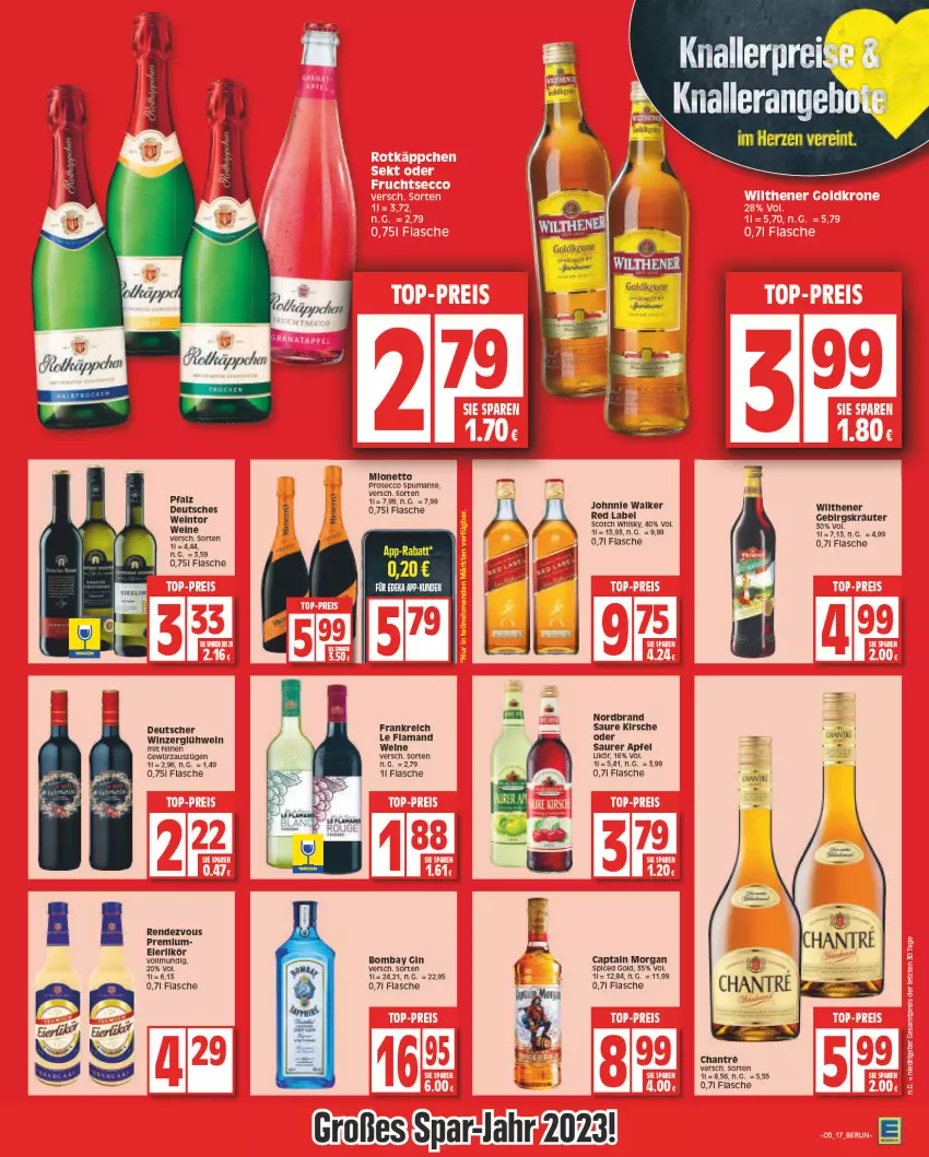 Aktueller Prospekt Edeka - Angebote der Woche - von 30.01 bis 04.02.2023 - strona 17 - produkty: apfel, Cap, captain morgan, ecco, eier, eierlikör, flasche, gewürz, gin, Glühwein, johnnie walker, kirsch, kirsche, kräuter, likör, mionetto, nordbrand, prosecco, puma, scotch, scotch whisky, spumante, wein, weine, whisky, wilthener