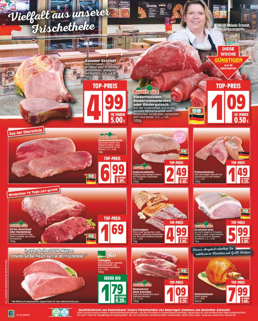 Aktueller Prospekt Edeka - Angebote der Woche - von 30.01 bis 04.02.2023 - strona 6 - produkty: angebot, axe, beef, bio, braten, deka, edeka bio, eintopf, eis, fleisch, gulasch, Haxe, kasseler, kotelett, Kugel, lion, nuss, oder rindergulasch, oder rumpsteak, pfanne, rel, rind, rinder, rindergulasch, Rinderroulade, rinderrouladen, Rippen, roastbeef, rouladen, rum, rumpsteak, rwe, saft, Schal, Schale, schmorbraten, schnitten, schwein, Spezi, steak, steakhüfte, Ti, topf, wein