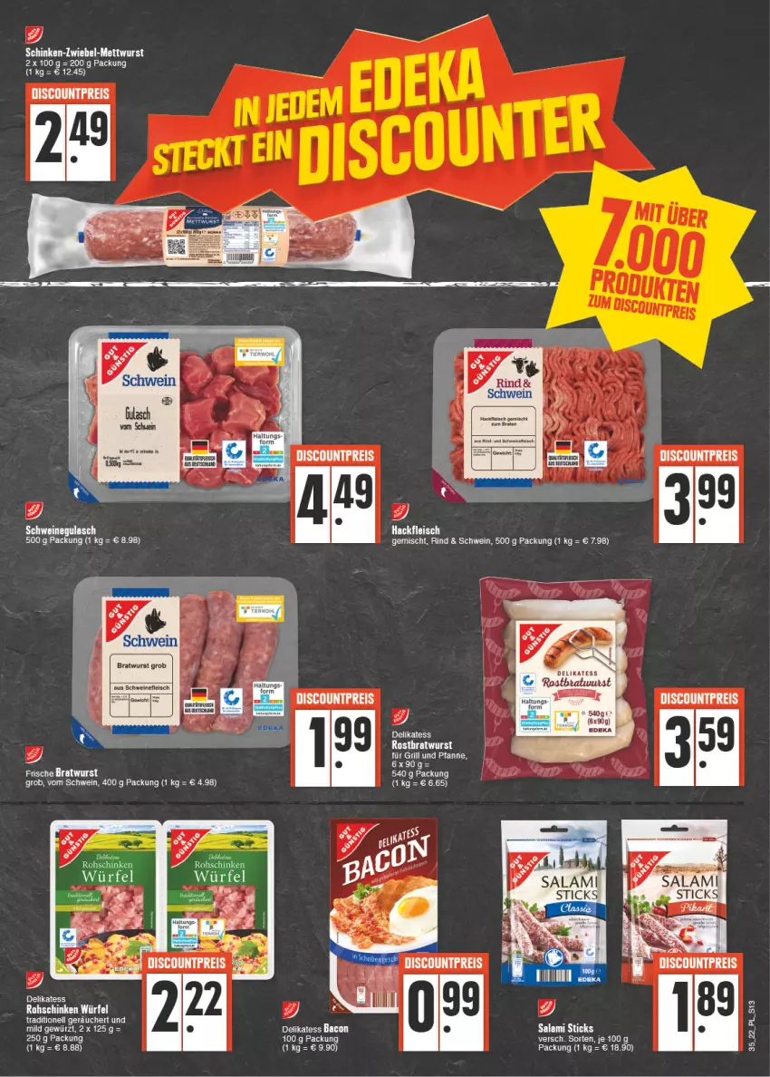 Aktueller Prospekt E Center - Angebote der Woche - von 29.08 bis 03.09.2022 - strona 13 - produkty: bacon, bratwurst, discount, eier, eis, elle, gulasch, Mett, mettwurst, reis, rind, rohschinken, rostbratwurst, salami, schinken, schwein, schweine, schweinegulasch, Ti, wein, weine, wiener, würfel, wurst, zwiebel