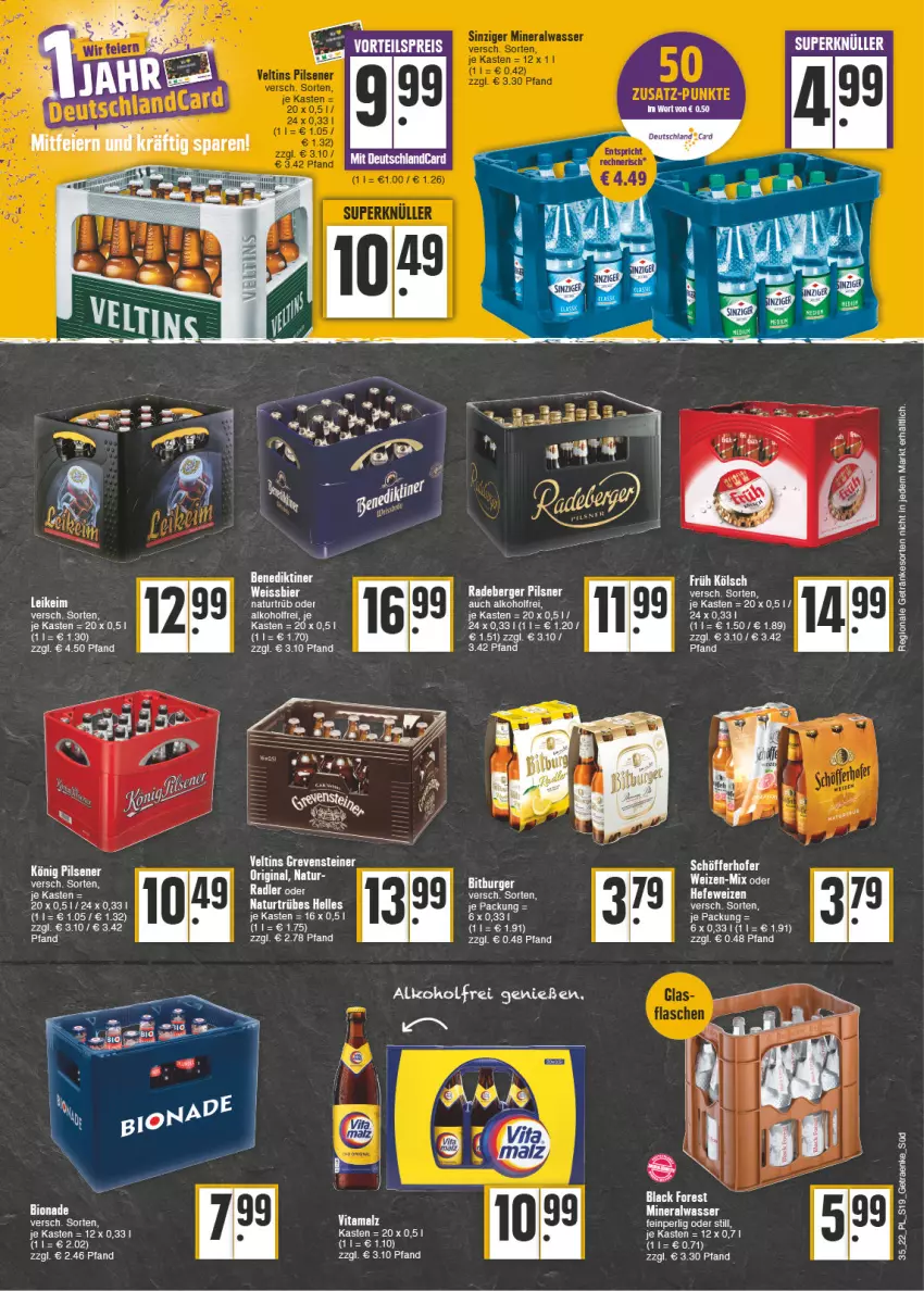 Aktueller Prospekt E Center - Angebote der Woche - von 29.08 bis 03.09.2022 - strona 19 - produkty: alkohol, Alwa, Benediktiner, Berger, bier, bio, bionade, brie, eis, ente, getränk, getränke, gin, grevensteiner, könig pilsener, malz, mineralwasser, natur, pils, pilsener, pilsner, radeberger, radeberger pilsner, steiner, Ti, veltins, vita, vitamalz, wasser, weissbier