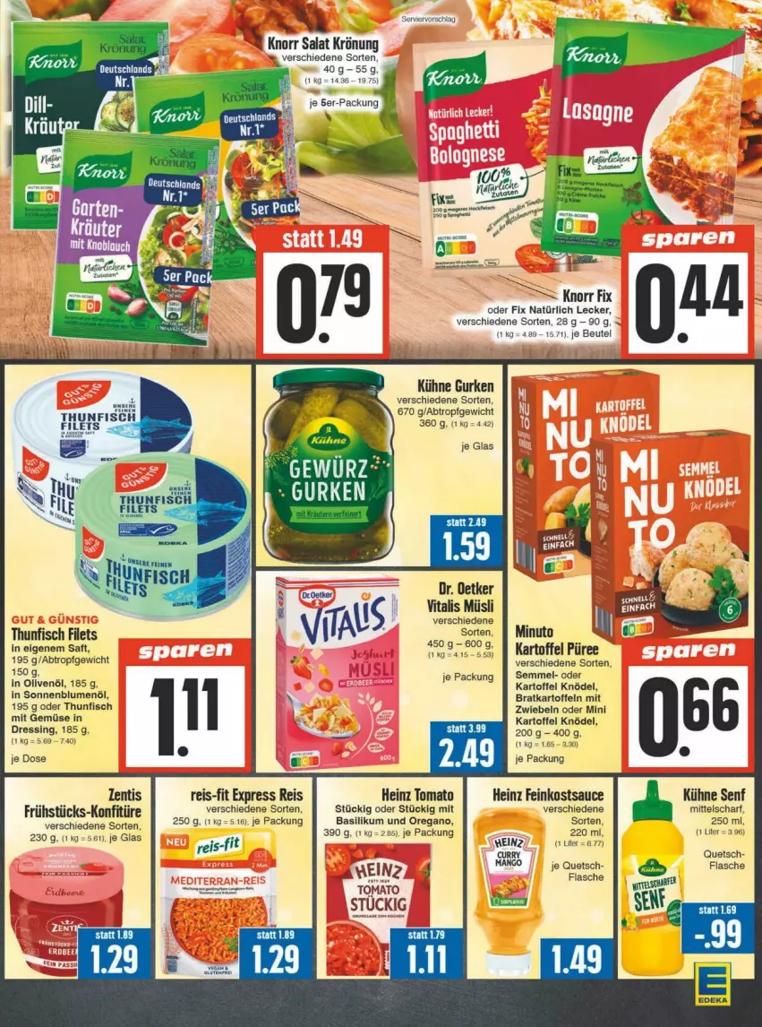 Aktueller Prospekt Edeka - Prospekte - von 11.05 bis 18.05.2024 - strona 11 - produkty: basilikum, Bau, beutel, blume, blumen, blumenöl, deka, Dr. Oetker, dressing, eis, feinkost, filet, filets, fisch, flasche, gurke, gurken, heinz, in olivenöl, kartoffel, kartoffeln, Knödel, knorr, Kühne, kühne senf, mit gemüse, müsli, olive, oliven, olivenöl, püree, reis, reis-fit, saft, salat, sauce, Semmel, senf, sonnenblume, sonnenblumen, sonnenblumenöl, thunfisch, thunfisch filets, Ti, vita, vitalis, vitalis müsli, zwiebel, zwiebeln