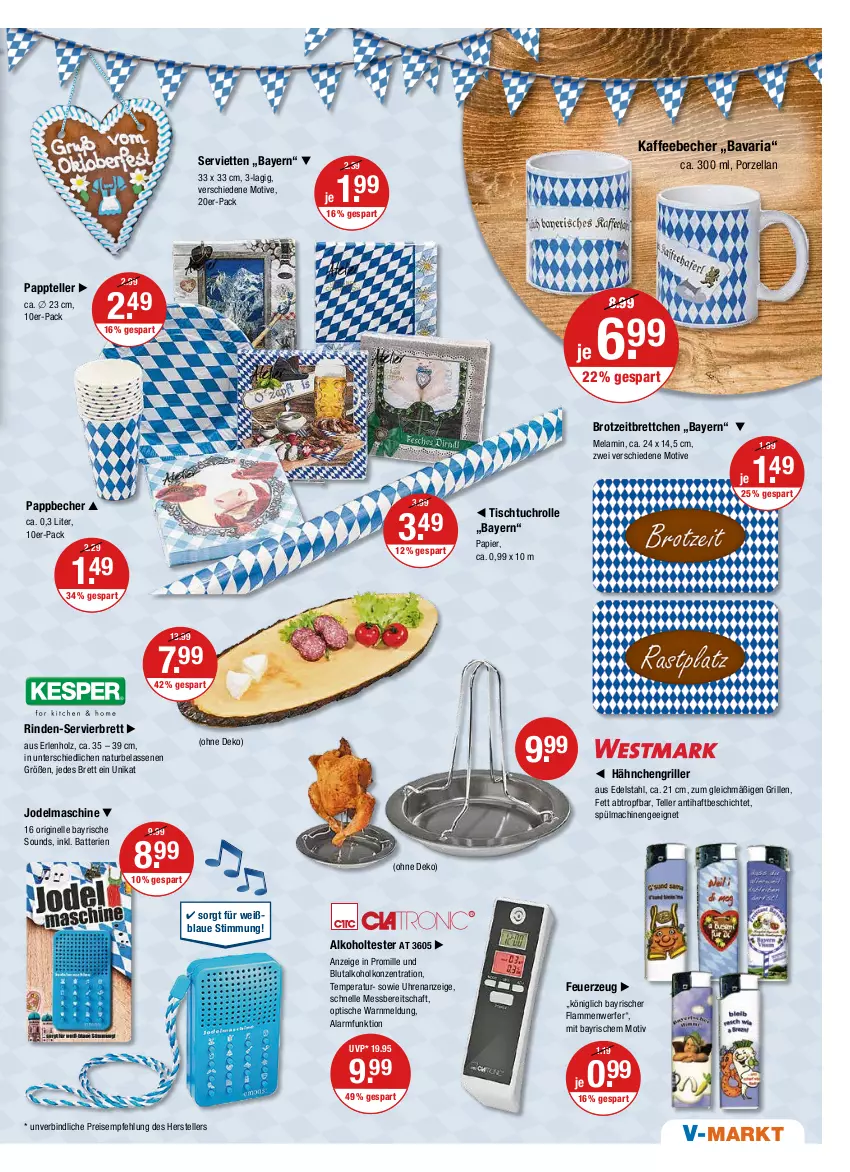 Aktueller Prospekt Vmarkt - V-Markt - von 15.09 bis 21.09.2022 - strona 15 - produkty: alkohol, batterie, batterien, Becher, Brettchen, brot, edelstahl, eis, elle, Feuerzeug, gin, grill, Holz, kaffee, kaffeebecher, lamm, mac, natur, papier, Pappbecher, reis, Ria, rind, Serviette, servietten, teller, Ti, tisch, tuc, uhr