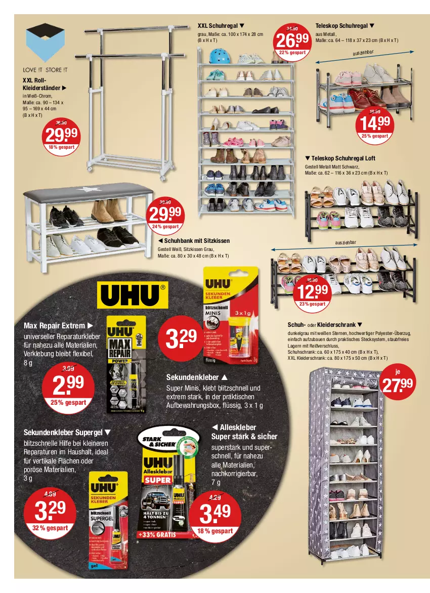 Aktueller Prospekt Vmarkt - V-Markt - von 15.09 bis 21.09.2022 - strona 20 - produkty: aufbewahrungsbox, Bank, Bau, elle, kissen, kleber, kleid, kleider, kleiderschrank, Kleiderständer, leine, LG, regal, Ria, Schrank, schuhregal, schuhschrank, sitzkissen, Teleskop, Ti, tisch, uhr