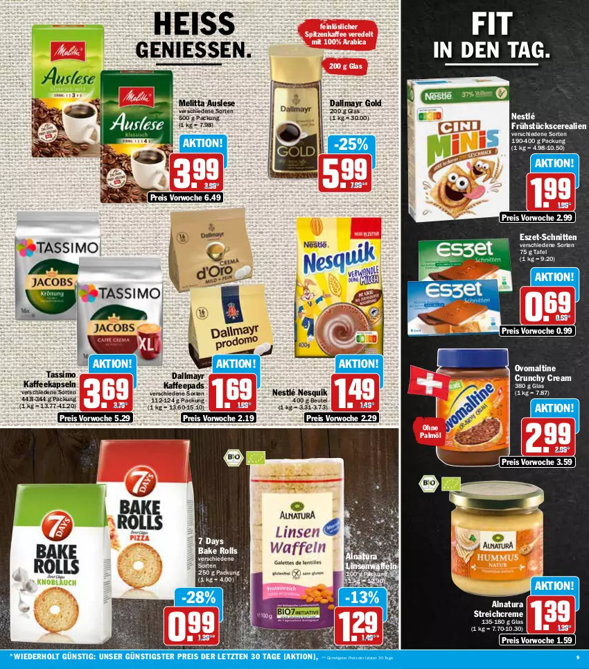 Aktueller Prospekt Aez - Prospekte - von 07.06 bis 11.06.2022 - strona 9 - produkty: beutel, cerealien, creme, dallmayr, dallmayr gold, eis, kaffee, kaffeekapseln, kaffeepads, linsen, melitta, natur, natura, nesquik, nestlé, ohne palmöl, ovomaltine, reis, schnitten, sim, tassimo, Ti, waffeln, ZTE