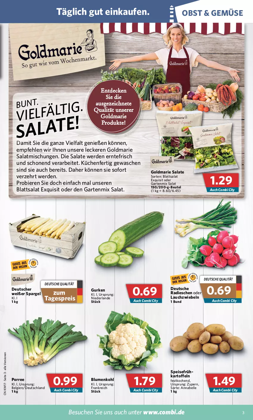 Aktueller Prospekt Combi - Prospekte - von 25.04 bis 30.04.2022 - strona 3 - produkty: beutel, bier, Biere, blume, blumen, blumenkohl, decke, eis, elle, erde, Garten, goldmarie, gurke, gurken, kartoffel, kartoffeln, küche, Küchen, Lauchzwiebel, lauchzwiebeln, LG, obst, radieschen, reis, salat, salate, spargel, Ti, zwiebel, zwiebeln