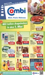 Gazetka promocyjna Combi - Prospekte - Gazetka - ważna od 30.04 do 30.04.2022 - strona 1 - produkty: Bau, bauchscheiben, Becher, beutel, bratwurst, cevapcici, chips, coca-cola, cola, crunchips, eimer, eis, elle, Etiqueta Blanca, flasche, frischkäse, granini, grill, Grillbauch, grillbratwurst, grillkotelett, grillrippe, Holz, holzfällersteaks, joghur, joghurt, joghurt mit der ecke, Käse, kotelett, langnese, lebensmittel, lorenz, lorenz crunchips, magnum, Müller, osborne, philadelphia, Pommels, reis, rostbratwurst, säfte, schwein, schweine, schweinenacken, steak, steaks, Ti, tomate, tomaten, veterano, wein, weine, wurst