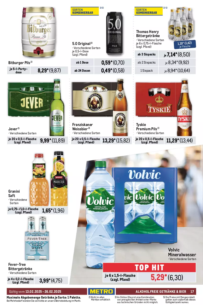 Aktueller Prospekt Metro - Food-Nonfood - von 13.02 bis 26.02.2025 - strona 17 - produkty: alkohol, alkoholfreie getränke, Alwa, beutel, bier, bitburger, bitburger pils, burger, chupa, chupa chups, coupon, eis, elle, erdnüsse, ferrero, fever-tree, flasche, franziskaner, getränk, getränke, gewürz, gin, granini, jever, Kinder, lindt, Lutscher, merci, Metro, mineralwasser, Palette, pils, premium pils, reis, saft, salz, schoko, schokolade, tafelschokolade, thomas henry, Ti, trolli, tyskie, volvic, wasser, weissbier