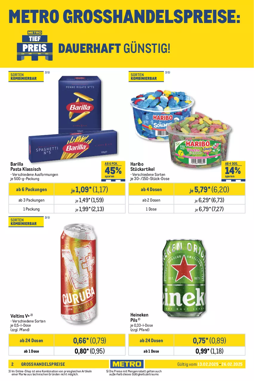 Aktueller Prospekt Metro - Food-Nonfood - von 13.02 bis 26.02.2025 - strona 2 - produkty: Alwa, auer, barilla, beutel, Cap, capri-sun, captain morgan, coca-cola, cola, eis, flasche, getränk, getränke, haribo, heineken, Metro, mineralwasser, mojito, Palette, pasta, pils, reis, rum, Ti, tiefpreis, veltins, wasser, white rum