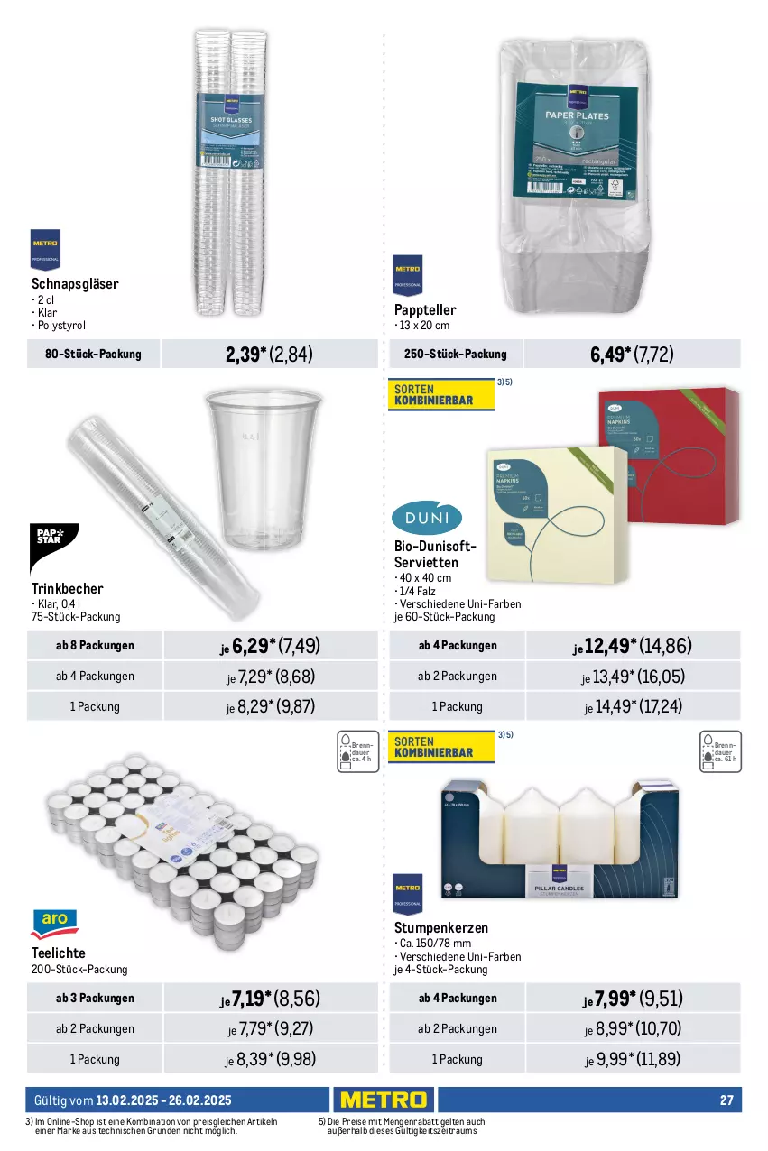 Aktueller Prospekt Metro - Food-Nonfood - von 13.02 bis 26.02.2025 - strona 29 - produkty: auer, Becher, besteck, bier, bio, Bona, cin, dessert, Dessertteller, drink, duni, eis, elle, geschirr, Gläser, kerze, LG, mac, messer, mikrowelle, nero, reis, Schal, Schale, Serviette, servietten, spülmaschinen, tee, Teelicht, teelichte, teller, Ti, trinkbecher, wein