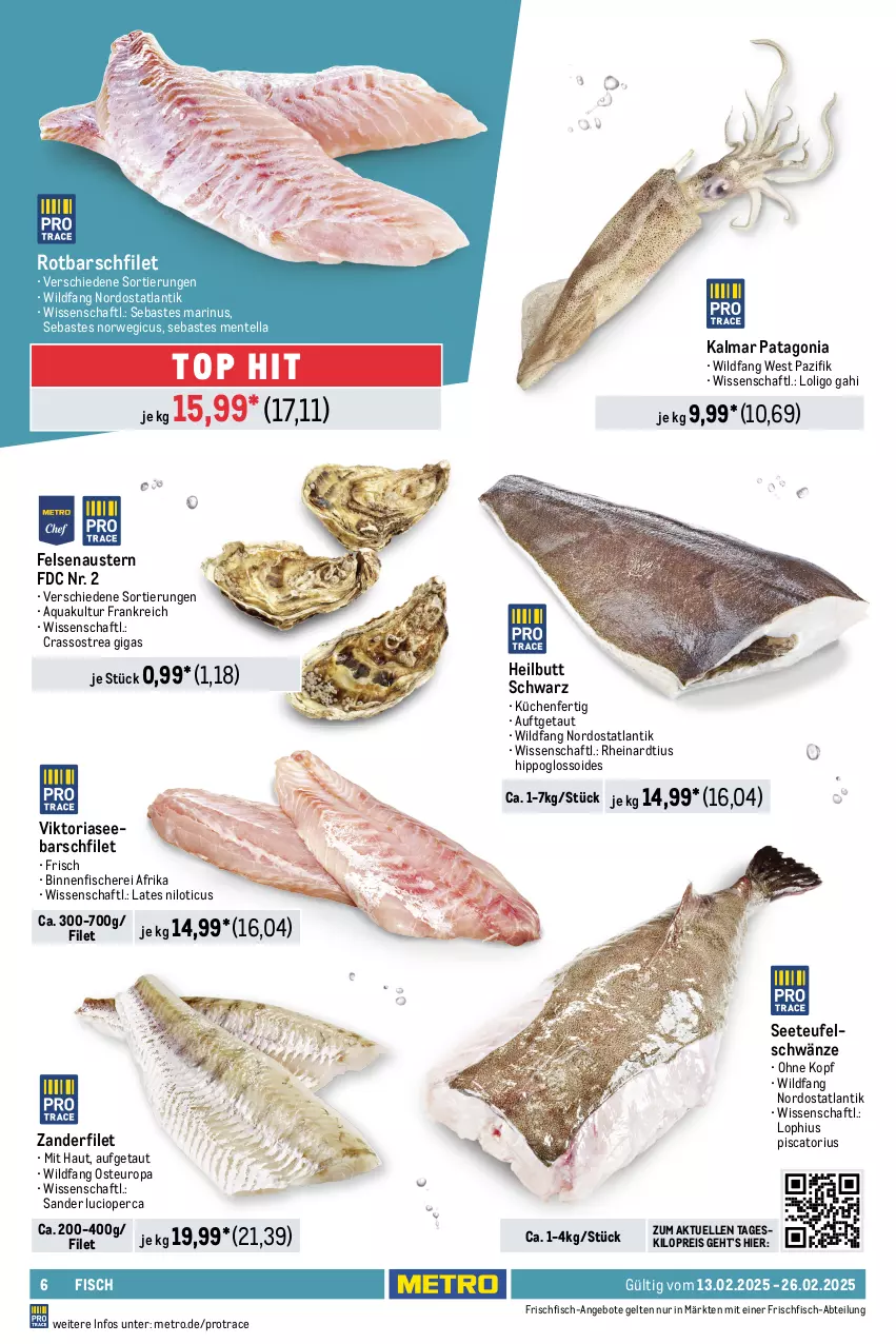 Aktueller Prospekt Metro - Food-Nonfood - von 13.02 bis 26.02.2025 - strona 6 - produkty: Abtei, angebot, angebote, aqua, aust, Austern, beutel, bsf, eis, elle, ente, feinkost, filet, filets, fisch, fische, Fischer, Fischfeinkost, fleisch, frischfisch, früchte, garnelen, hipp, Krebs, küche, Küchen, lachs, lack, mars, meeresfrüchte, Metro, reis, Ria, Rotbarsch, rotbarschfilet, rwe, sauce, saucen, Schal, Schale, Schere, Ti, Wild, wildlachs, wolfsbarsch, Zander