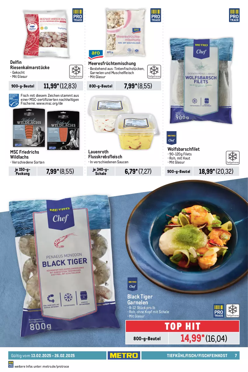 Aktueller Prospekt Metro - Food-Nonfood - von 13.02 bis 26.02.2025 - strona 7 - produkty: Abtei, angebot, angebote, aqua, aust, Austern, beutel, bsf, eis, elle, ente, feinkost, filet, filets, fisch, fische, Fischer, Fischfeinkost, fleisch, frischfisch, früchte, garnelen, hipp, Krebs, küche, Küchen, lachs, lack, mars, meeresfrüchte, Metro, reis, Ria, Rotbarsch, rotbarschfilet, rwe, sauce, saucen, Schal, Schale, Schere, Ti, Wild, wildlachs, wolfsbarsch, Zander