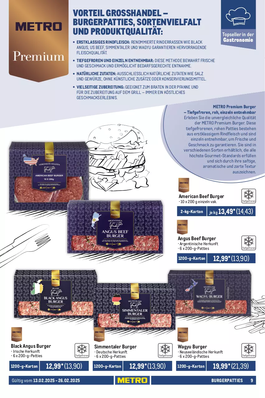 Aktueller Prospekt Metro - Food-Nonfood - von 13.02 bis 26.02.2025 - strona 9 - produkty: beef, braten, burger, decke, eis, elle, fleisch, früchte, gewürz, grill, lack, mac, mango, Metro, obst, paprika, paprika rot, pfanne, reis, rind, rinder, rindfleisch, rispentomaten, saft, salat, salatherzen, salz, Schal, Schale, sim, Ti, Tiere, tisch, tomate, tomaten, trauben