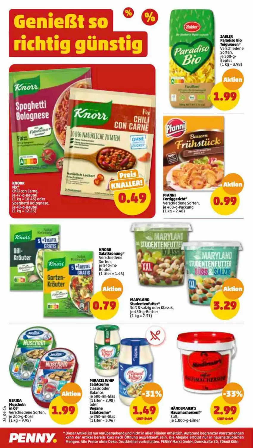 Aktueller Prospekt Penny - Prospekte - von 23.01 bis 28.01.2023 - strona 26 - produkty: Becher, beutel, bio, creme, eimer, eis, Elan, ente, händlmaier, Hausmacher, knorr, mac, miracel, miracel whip, reis, salat, salatcreme, salz, senf, studentenfutter, tee, Ti, ZTE