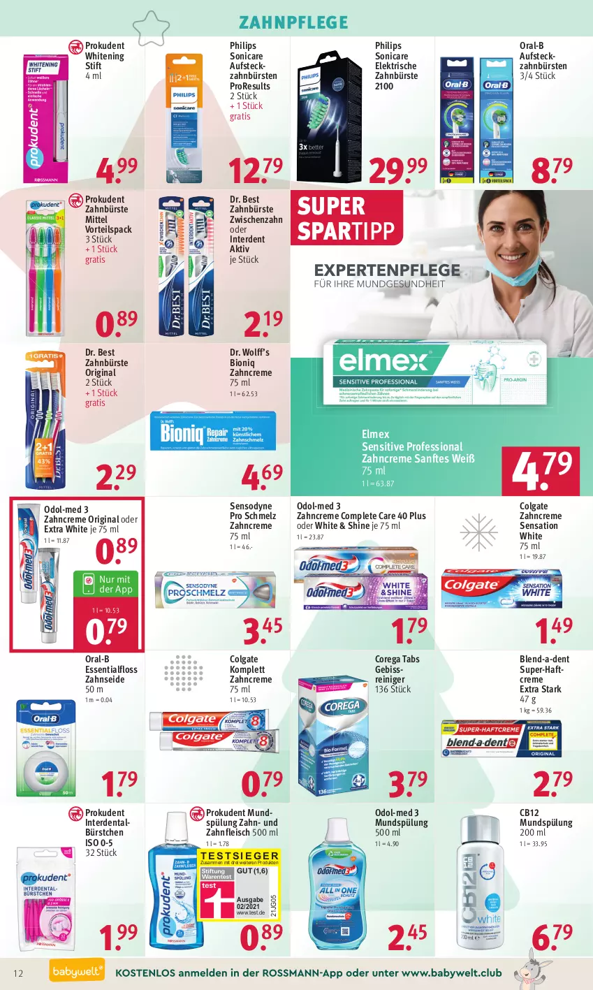 Aktueller Prospekt Rossmann - Prospekte - von 12.12 bis 16.12.2022 - strona 12 - produkty: bio, bürste, bürsten, colgate, creme, Dr. Best, eis, elektrische zahnbürste, elmex, erde, Essentialfloss, fleisch, gin, Haftcreme, LG, mundspülung, Odol, Odol-med 3, oral-b, Philips, Prokudent, reiniger, sensodyne, sonicare, spartipp, spülung, spülung 200 ml, Ti, zahnbürste, zahnbürsten, zahncreme, Zahnseide