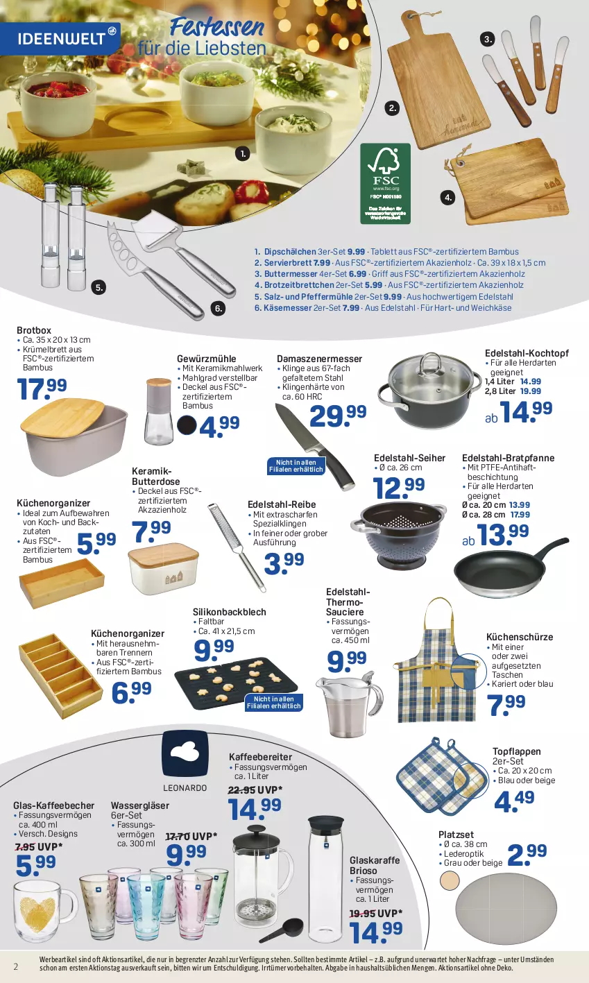 Aktueller Prospekt Rossmann - Prospekte - von 12.12 bis 16.12.2022 - strona 2 - produkty: bambus, Becher, bratpfanne, Brettchen, brot, butter, Butterdose, decke, Deckel, dip, edelstahl, gewürz, Gewürzmühle, Gläser, glaskaraffe, herdarten, Holz, kaffee, kaffeebecher, kaffeebereiter, Karaffe, Käse, Kochtopf, küche, Küchen, Küchenschürze, LG, messer, pfanne, pfeffer, Pfeffermühle, salz, Schürze, Spezi, tablet, tablett, Tasche, taschen, Ti, topf, wasser, weichkäse, ZTE